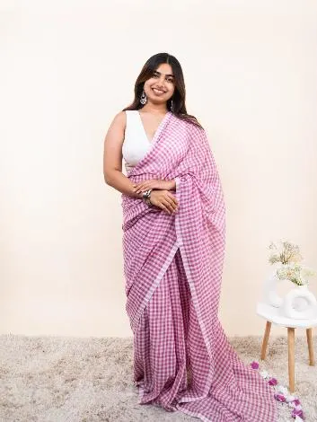 Handloom Pure Mul Cotton Gamcha Checked Saree